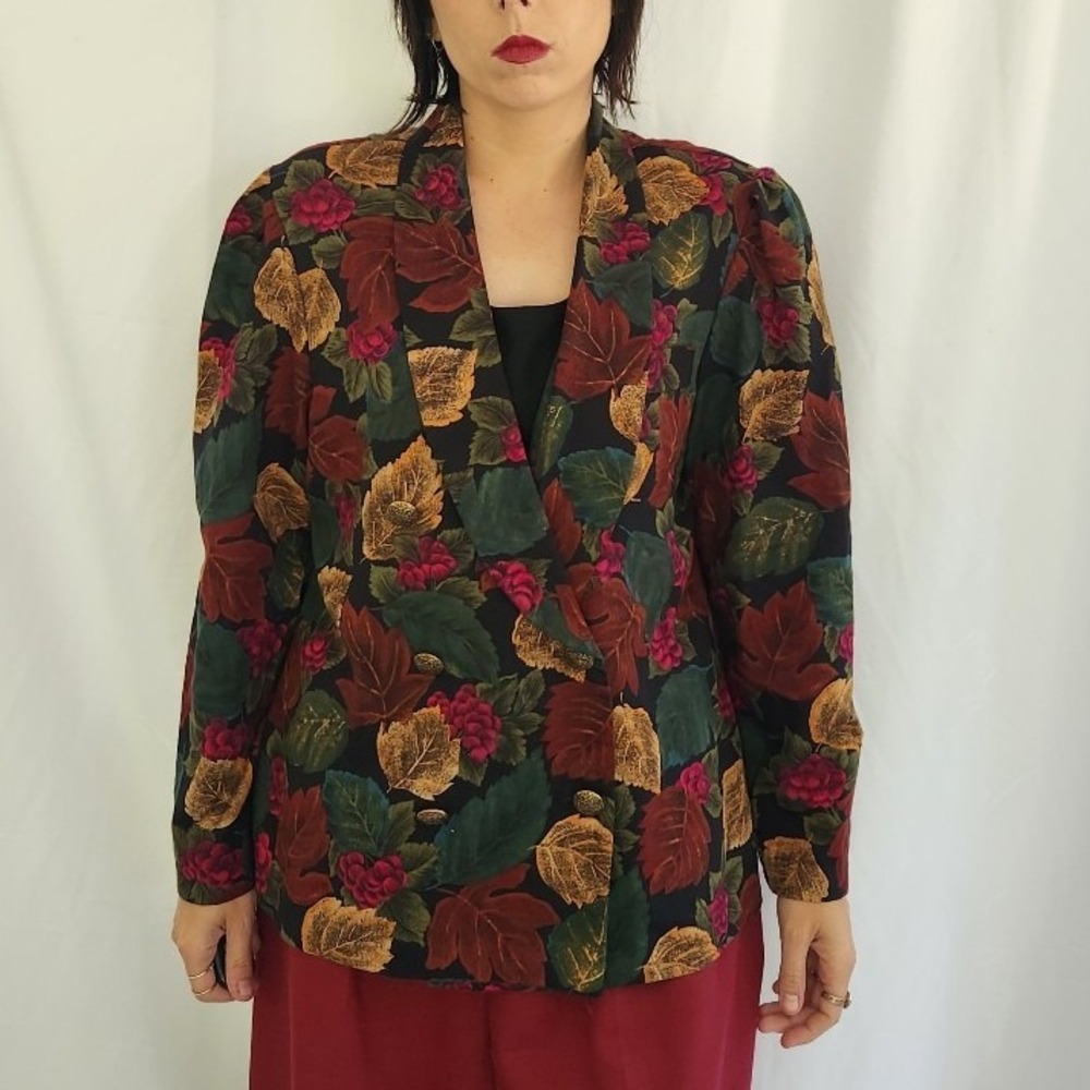 80s Dark Floral Rayon Blazer